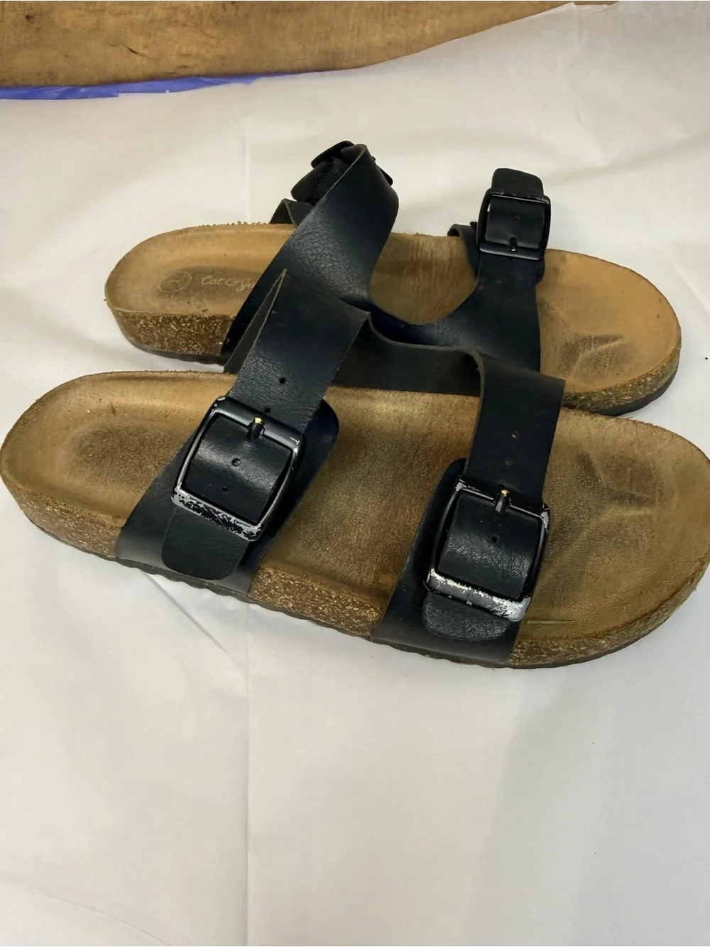 Cat & Jack Black Double Buckle Comfort Slide Sandals Kids Size 1